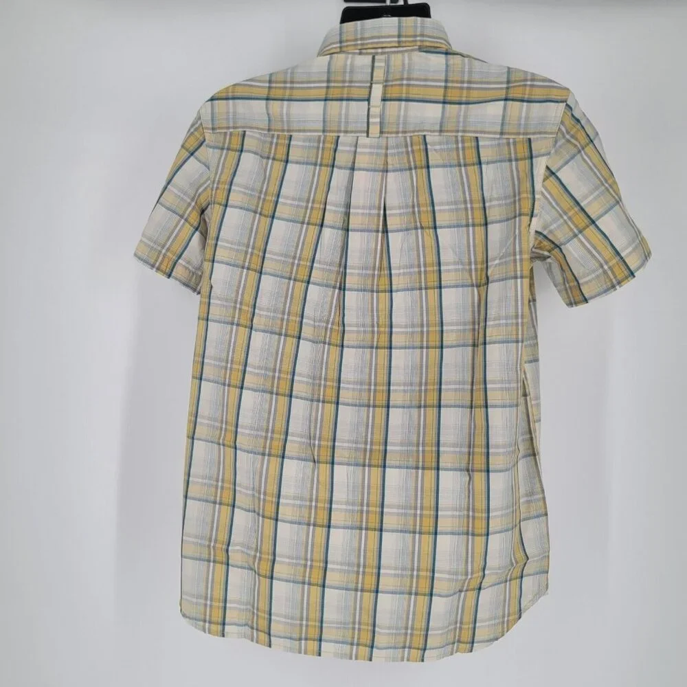 North Face Short Sleeve Hammetts Button Down Shirt Yellow White Plaid Size Med